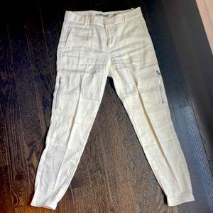 Vince Linen Blend cargo style jogger Pants with zippers - Ivory size 0